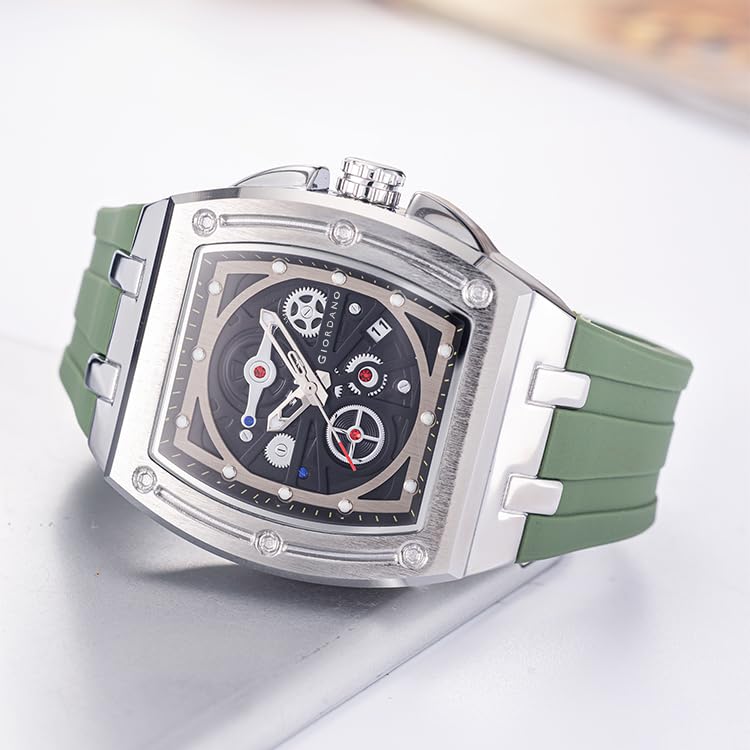 Giordano Square Analog Casual Sporty Watch for Men – Mechanical-Inspired Dial, Date Display Function, Quartz Movement and Comfortable Silicone Strap - GZ-50151 - Image 4