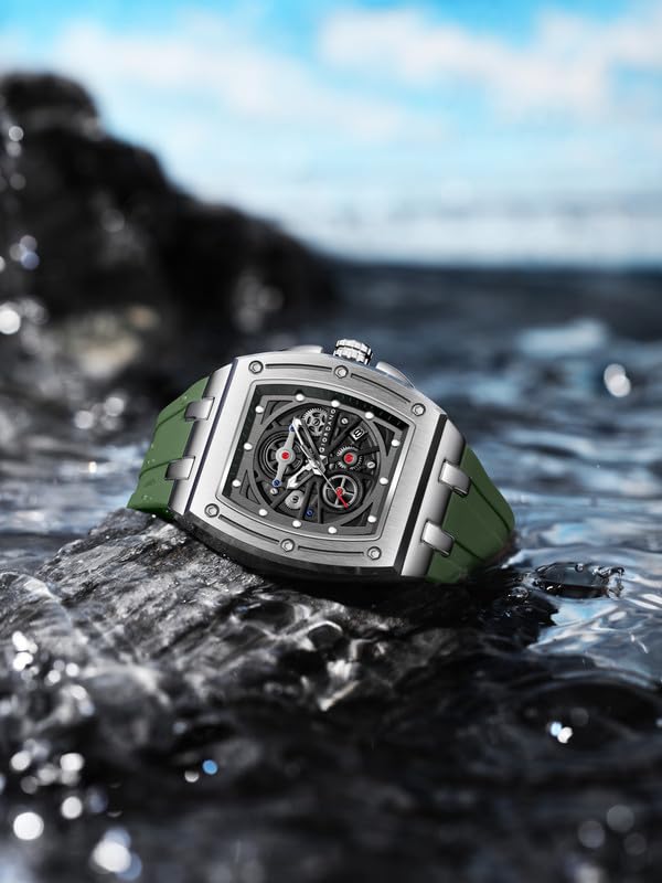 Giordano Square Analog Casual Sporty Watch for Men – Mechanical-Inspired Dial, Date Display Function, Quartz Movement and Comfortable Silicone Strap - GZ-50151 - Image 5