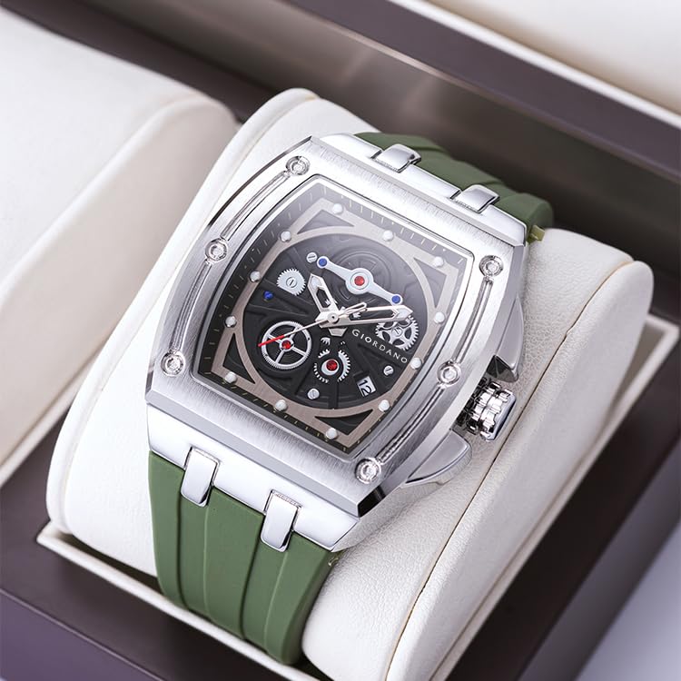 Giordano Square Analog Casual Sporty Watch for Men – Mechanical-Inspired Dial, Date Display Function, Quartz Movement and Comfortable Silicone Strap - GZ-50151 - Image 3