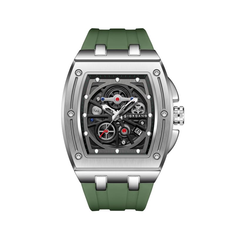 Giordano Square Analog Casual Sporty Watch for Men – Mechanical-Inspired Dial, Date Display Function, Quartz Movement and Comfortable Silicone Strap - GZ-50151 - Image 1
