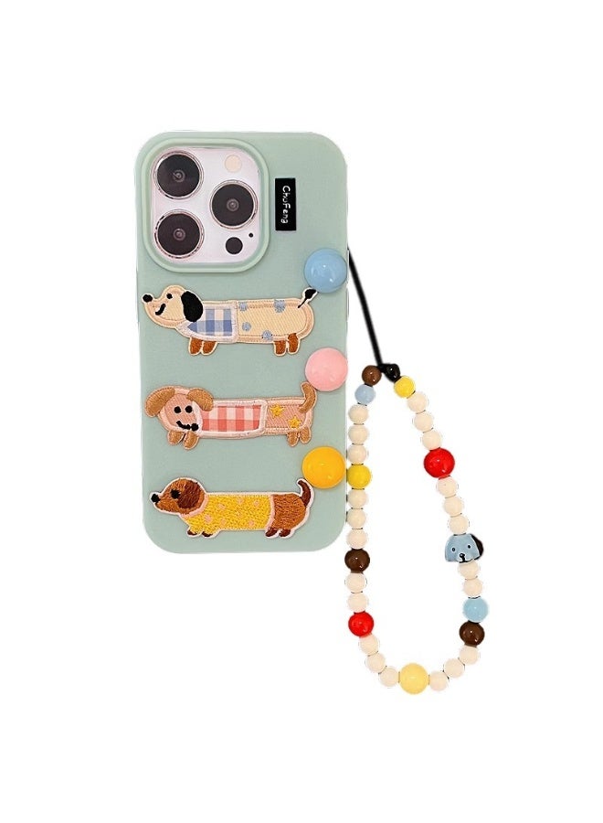 NIBEMINENT Protective TPU Case Cover For iPhone 17 Pro, Three Embroidered Sausage Dogs With Bracelet - Image 2