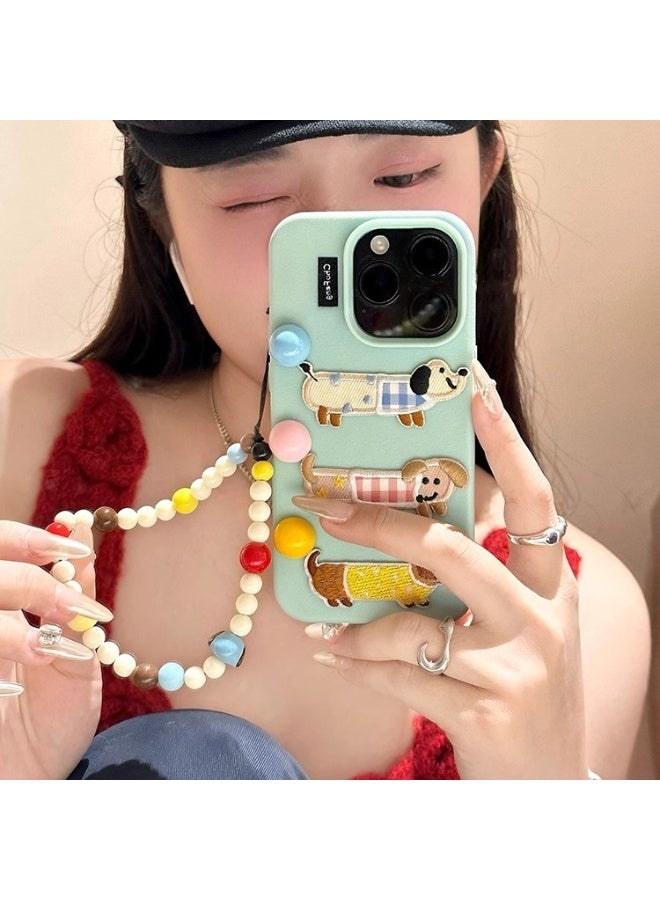 NIBEMINENT Protective TPU Case Cover For iPhone 17 Pro, Three Embroidered Sausage Dogs With Bracelet - Image 3