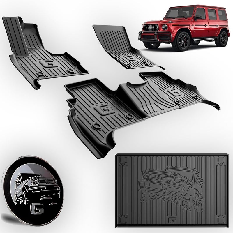 IKABEVEM Custom Fit Floor Mats & Trunk Mat for 2019-2025 Mercedes-Benz G Class/G500/G550/AMG G63 SUV - All Weather TPE Liners, Black - Image 1