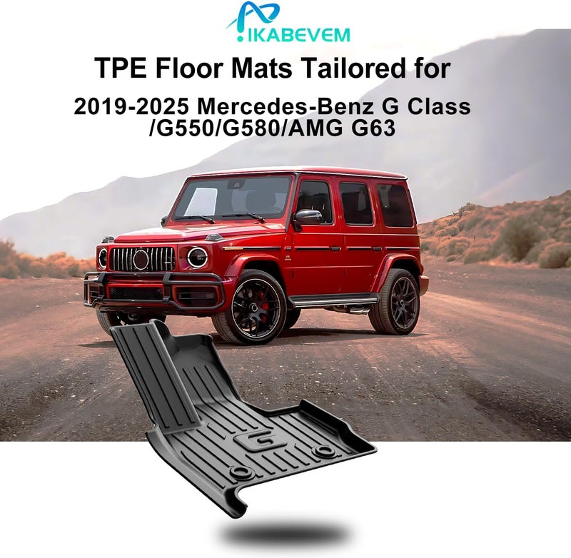 IKABEVEM Custom Fit Floor Mats & Trunk Mat for 2019-2025 Mercedes-Benz G Class/G500/G550/AMG G63 SUV - All Weather TPE Liners, Black - Image 2