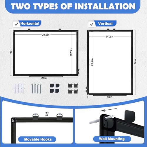 WALGLASS Double-Sided White Board Black Aluminium Frame, 24" x 18" Dry Erase Board Magnetic Whiteboard for Wall, Hanging Mounted Whiteboard Home, School, Office, Kitchen - Image 2
