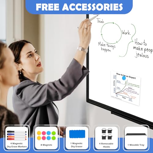 WALGLASS Double-Sided White Board Black Aluminium Frame, 24" x 18" Dry Erase Board Magnetic Whiteboard for Wall, Hanging Mounted Whiteboard Home, School, Office, Kitchen - Image 3