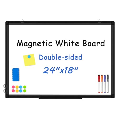 WALGLASS Double-Sided White Board Black Aluminium Frame, 24" x 18" Dry Erase Board Magnetic Whiteboard for Wall, Hanging Mounted Whiteboard Home, School, Office, Kitchen - Image 1