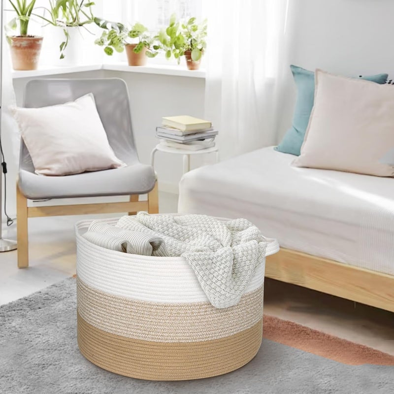 LEAZZOTE Large Laundry Storage Blanket Baskets for Organizing Decorative Rope Basket Living Room Bedroom Nursery Toy Storage for Colthes Towel, Empty Gift (S-5 [14X22 INCH]) - Image 2