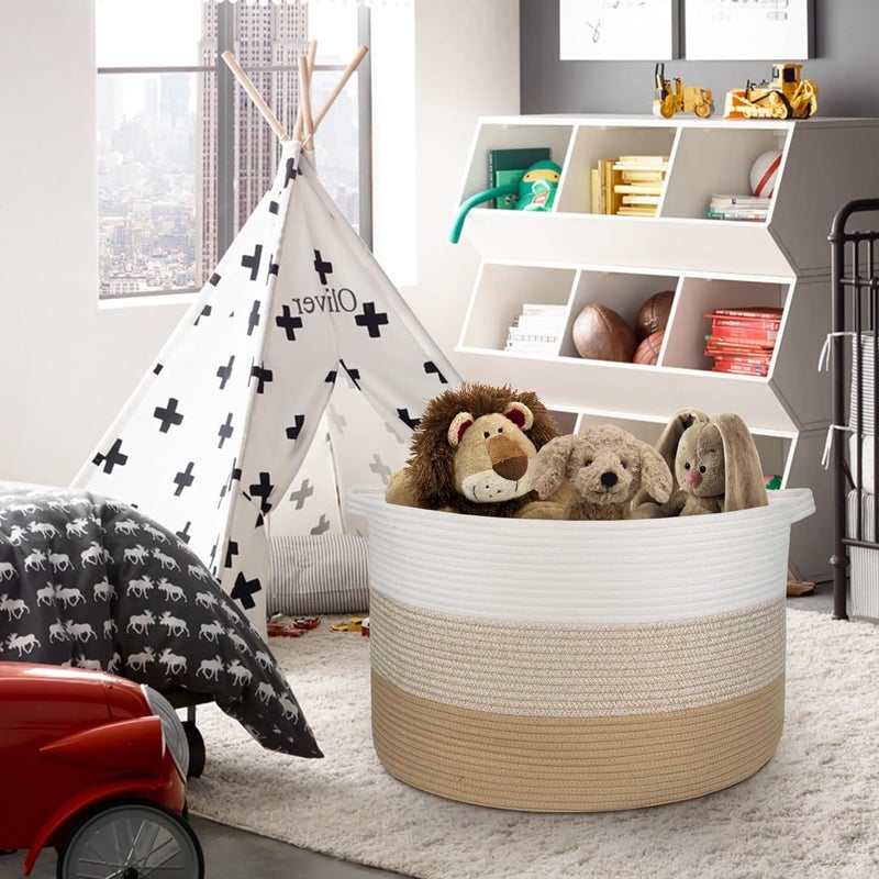 LEAZZOTE Large Laundry Storage Blanket Baskets for Organizing Decorative Rope Basket Living Room Bedroom Nursery Toy Storage for Colthes Towel, Empty Gift (S-5 [14X22 INCH]) - Image 3