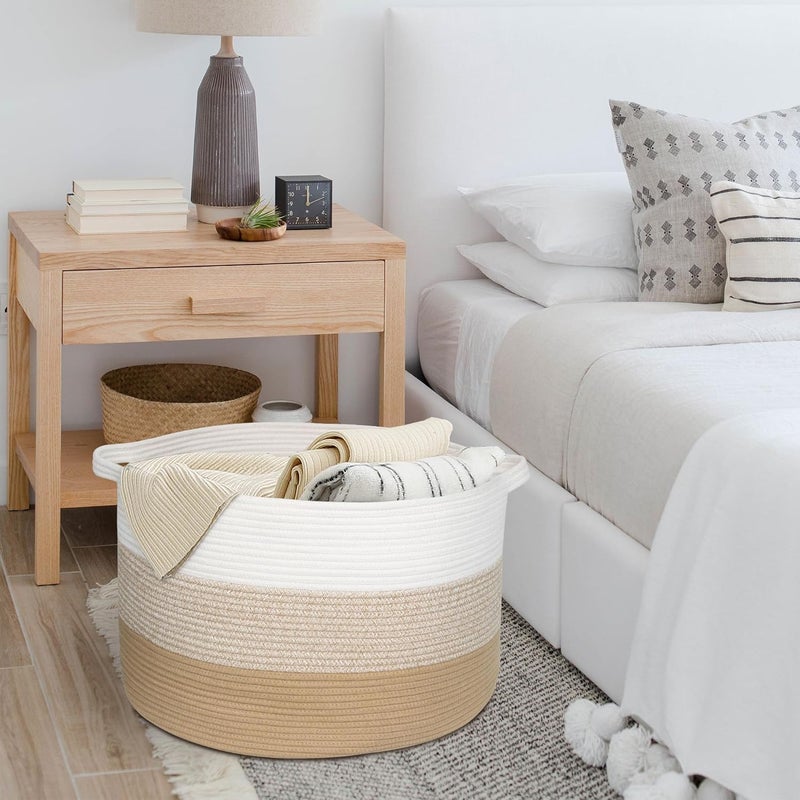 LEAZZOTE Large Laundry Storage Blanket Baskets for Organizing Decorative Rope Basket Living Room Bedroom Nursery Toy Storage for Colthes Towel, Empty Gift (S-5 [14X22 INCH]) - Image 4