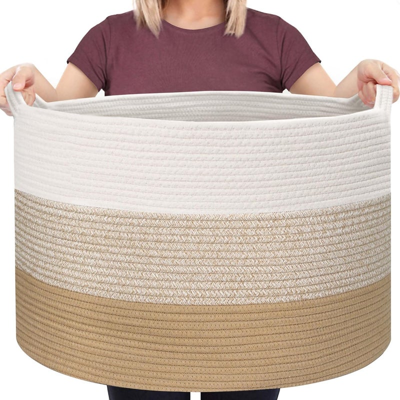 LEAZZOTE Large Laundry Storage Blanket Baskets for Organizing Decorative Rope Basket Living Room Bedroom Nursery Toy Storage for Colthes Towel, Empty Gift (S-5 [14X22 INCH]) - Image 1