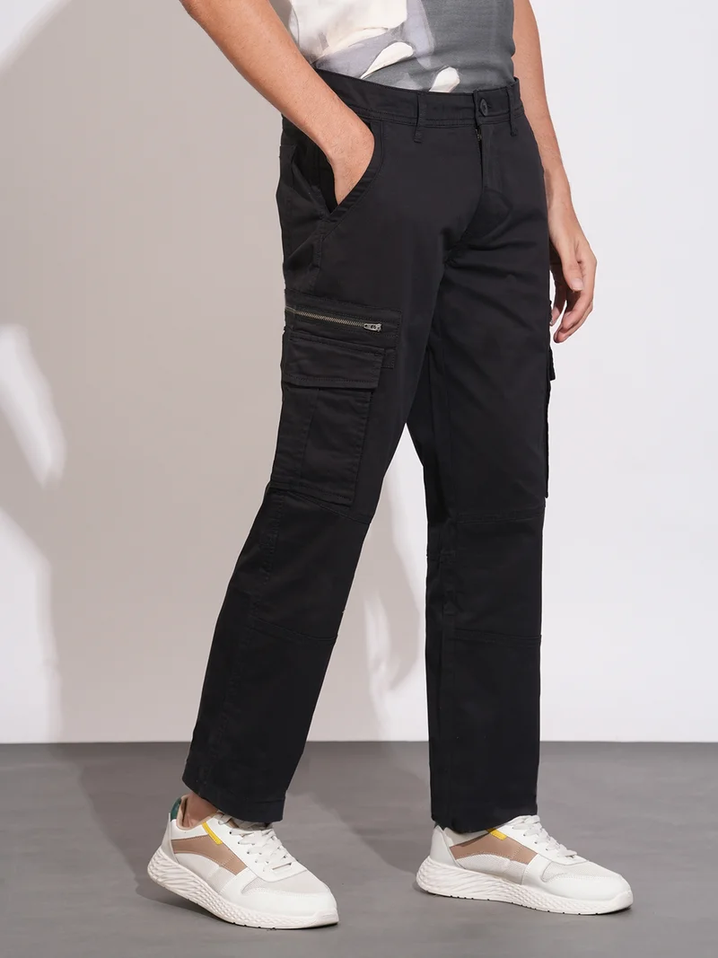 Being Human Men Black Solid Regular Fit Cargo Pants