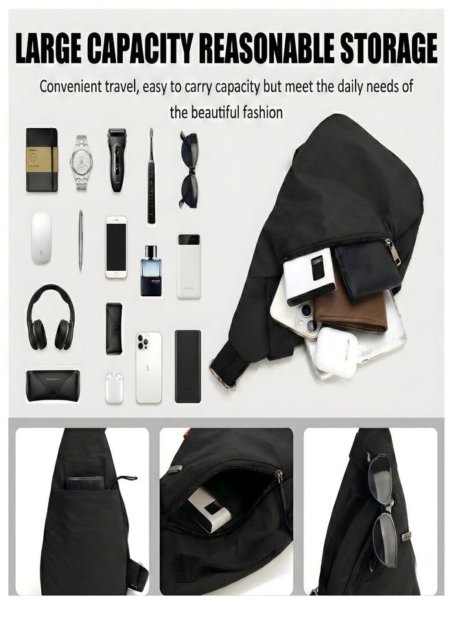 LATIQ MART Nylon Sling Bag for Men & Women | Lightweight Crossbody Chest Bag Handbag | Anti-Theft Back Pocket | Compact Everyday Carry Travel Shoulder Organizer | Casual | Water-Resistant (Black) - Image 4