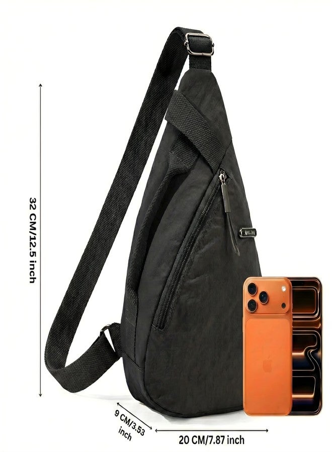 LATIQ MART Nylon Sling Bag for Men & Women | Lightweight Crossbody Chest Bag Handbag | Anti-Theft Back Pocket | Compact Everyday Carry Travel Shoulder Organizer | Casual | Water-Resistant (Black) - Image 2