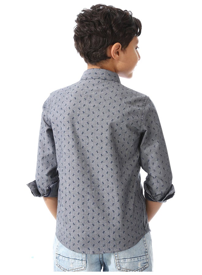 Andora Printed Pattern Long Sleeves Shirt For Boys _ Dark Grey & Navy Blue - Image 5
