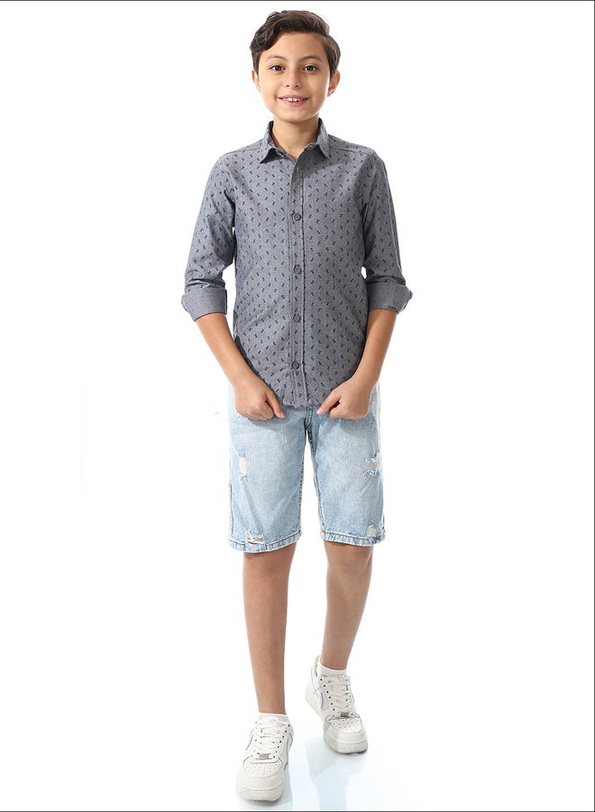 Andora Printed Pattern Long Sleeves Shirt For Boys _ Dark Grey & Navy Blue - Image 1