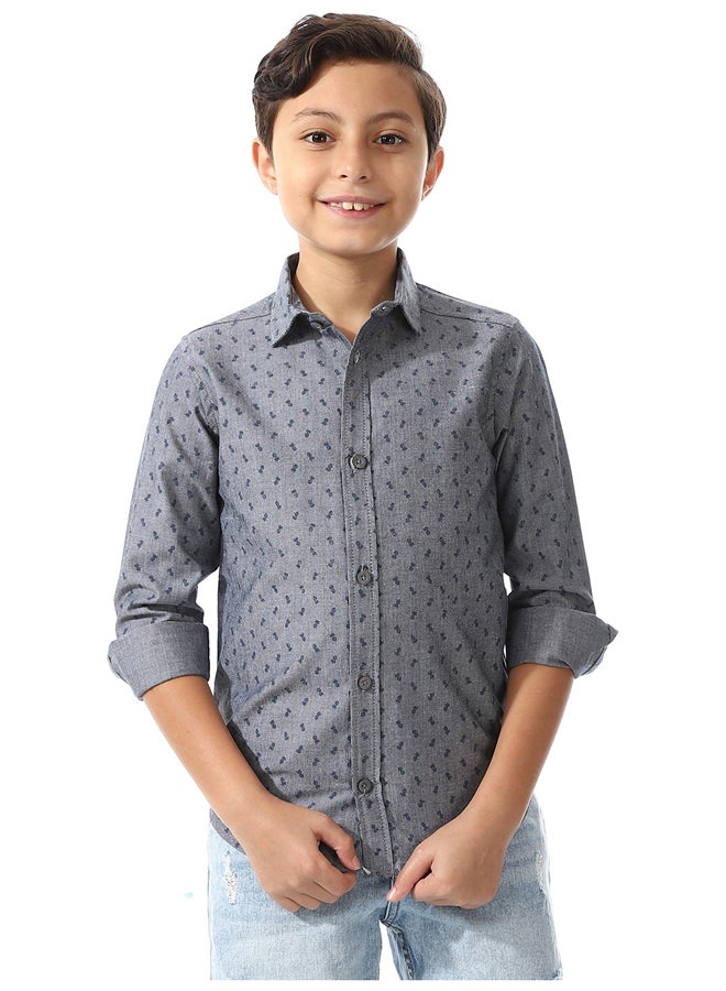 Andora Printed Pattern Long Sleeves Shirt For Boys _ Dark Grey & Navy Blue - Image 2