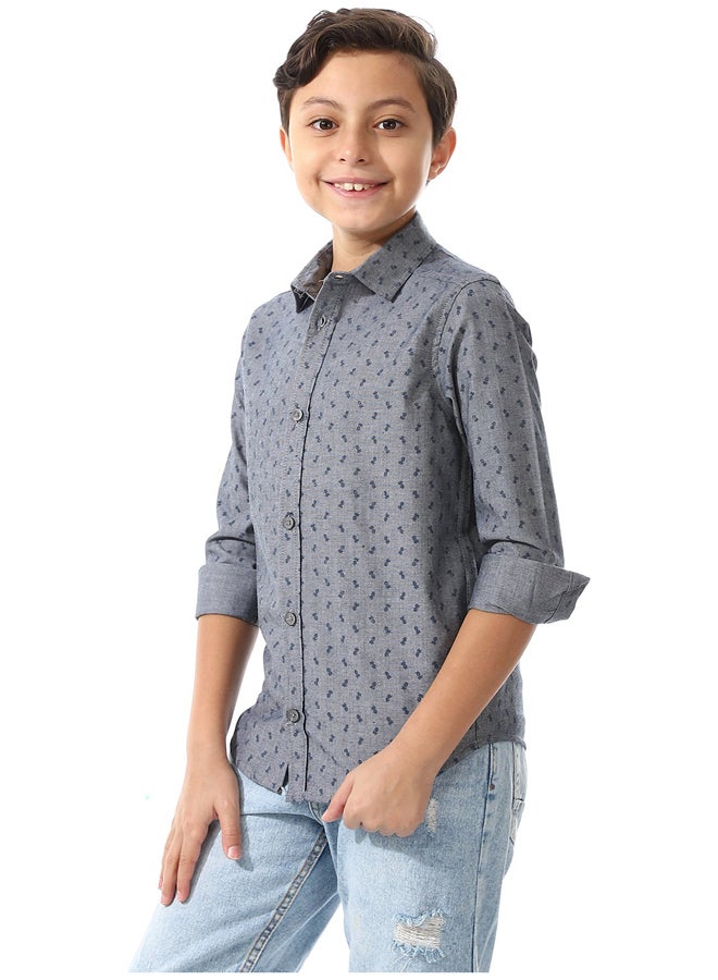 Andora Printed Pattern Long Sleeves Shirt For Boys _ Dark Grey & Navy Blue - Image 4