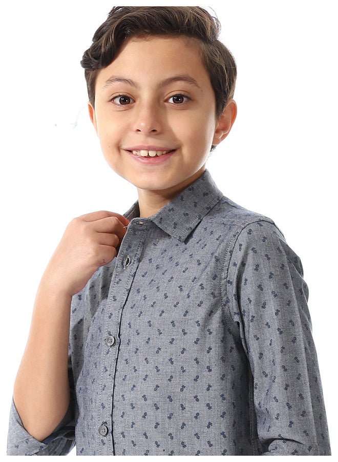 Andora Printed Pattern Long Sleeves Shirt For Boys _ Dark Grey & Navy Blue - Image 3