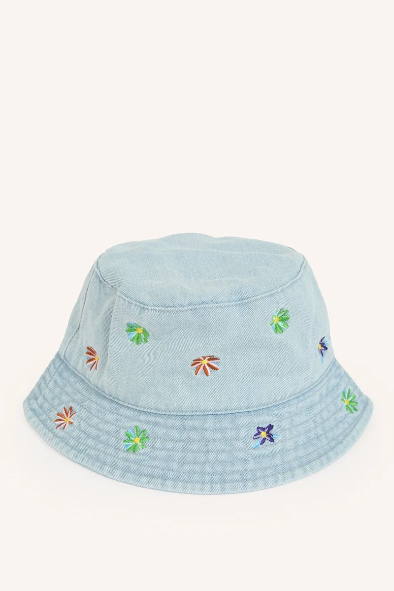 Woman Cotton Embroidered Denim Bob Hat