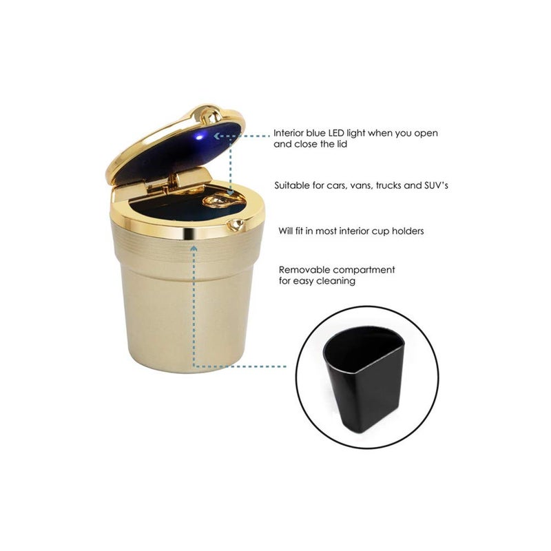 AISIBO Auto Car Ashtray, Portable Blue LED Light Car Ashtray Cup Holder with Lid, Vehicle Cigarette Ashtray Ash for Home Office (Gold) - Image 4