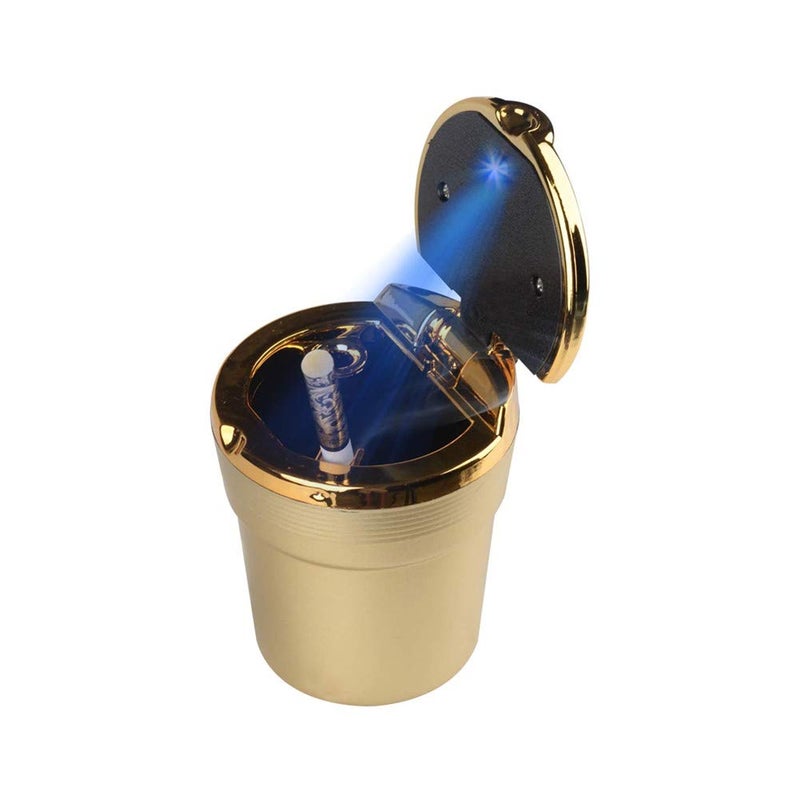 AISIBO Auto Car Ashtray, Portable Blue LED Light Car Ashtray Cup Holder with Lid, Vehicle Cigarette Ashtray Ash for Home Office (Gold) - Image 1