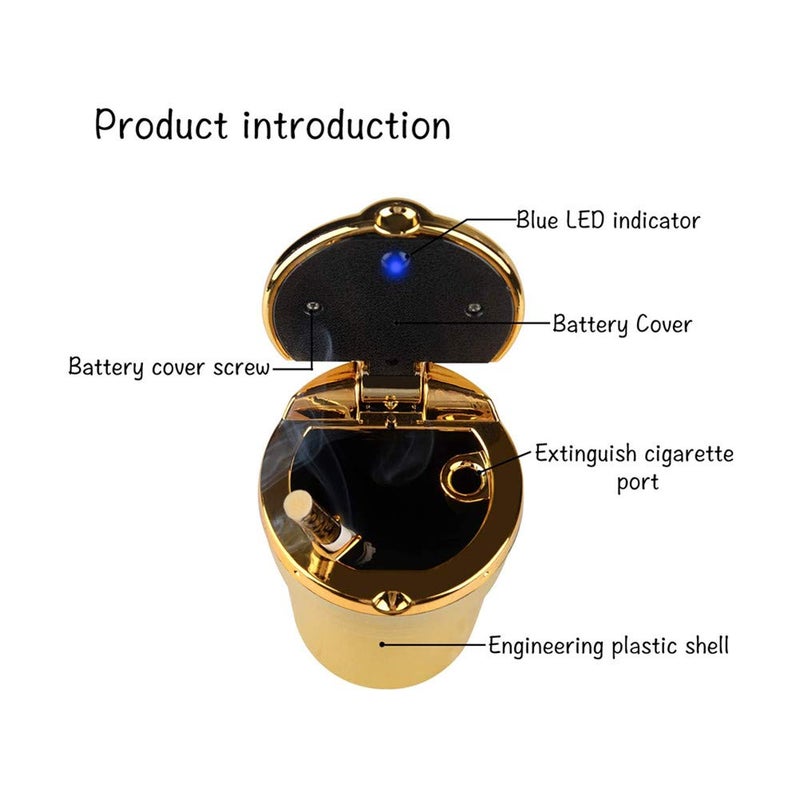 AISIBO Auto Car Ashtray, Portable Blue LED Light Car Ashtray Cup Holder with Lid, Vehicle Cigarette Ashtray Ash for Home Office (Gold) - Image 5