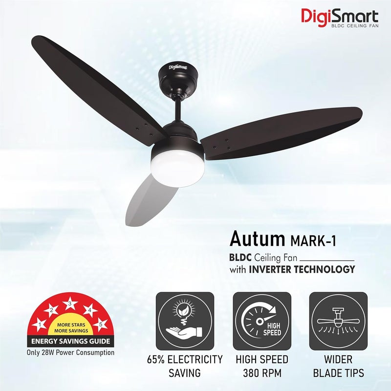 DIGISMART Autum Mark-1 Premium Series 1200 MM BLDC Motor Fan (28 W) 5 Stars Rated With Led Light Remote 3 Blade 380 Rpm High Speed Ceiling Fan with 5 Years Pack of 2 (Smoke Brown) - Image 5