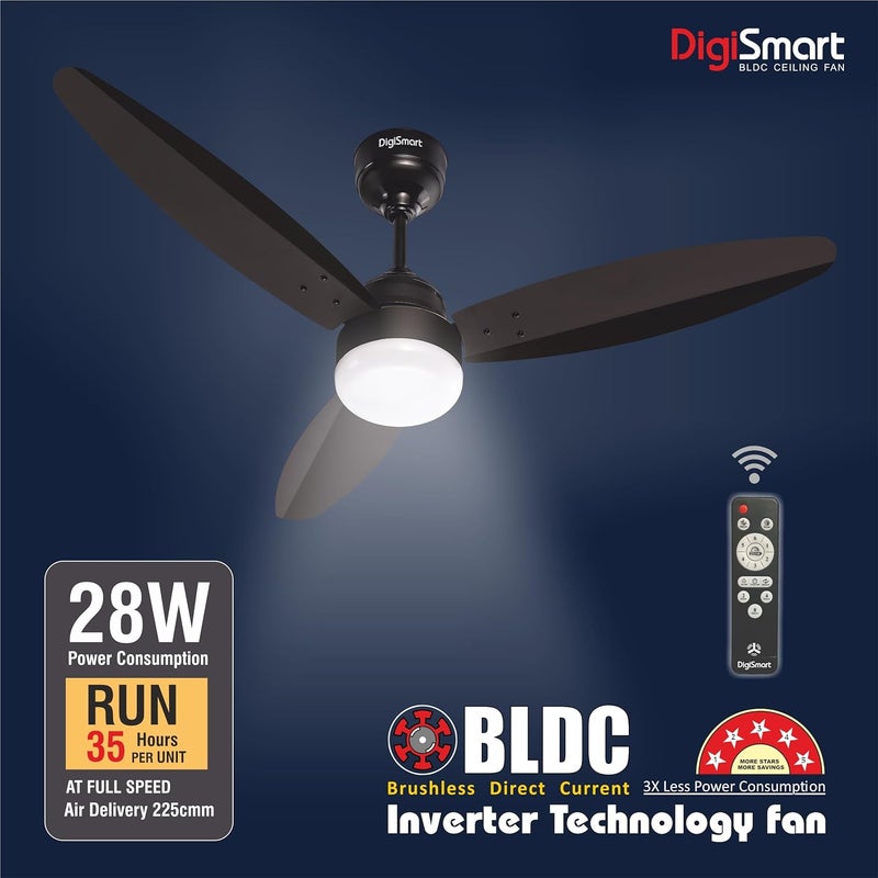DIGISMART Autum Mark-1 Premium Series 1200 MM BLDC Motor Fan (28 W) 5 Stars Rated With Led Light Remote 3 Blade 380 Rpm High Speed Ceiling Fan with 5 Years Pack of 2 (Smoke Brown) - Image 2
