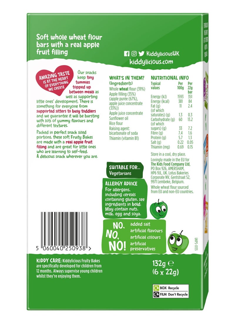 Kiddylicious - Apple Fruity Bakes - Kids Snack - Suitable for 12+ Months - 6 Packs (6x22gms) - Image 1