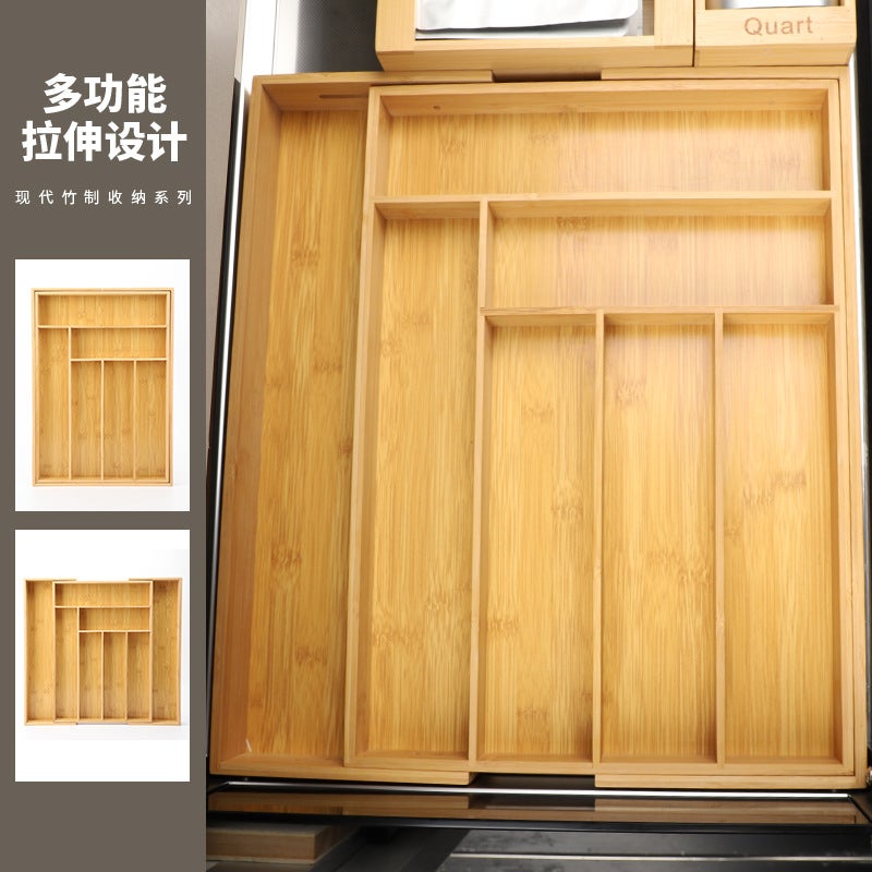 Bamboo Japanese Drawer Partition Storage Box Can Stretch Tableware Partition Kitchen Utensils Partition Organizer Kitchen Storage Box - Image 5