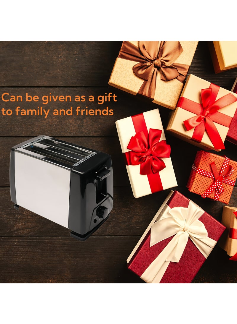 2-Slice Stainless Steel Toaster with Dual-Side Heating & Extra-Wide 30mm Slots - 6 Browning Levels, Defrost/Reheat/Cancel Functions, Removable Crumb Tray, Sleek Compact Design, Black
