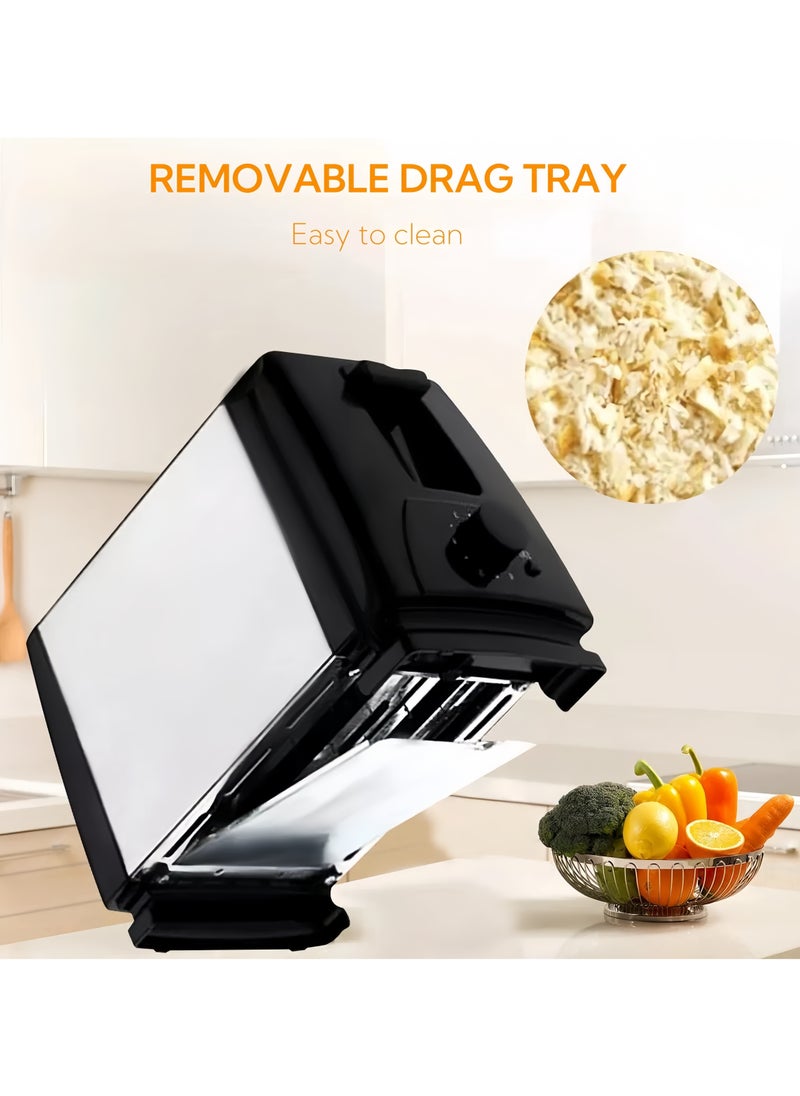 2-Slice Stainless Steel Toaster with Dual-Side Heating & Extra-Wide 30mm Slots - 6 Browning Levels, Defrost/Reheat/Cancel Functions, Removable Crumb Tray, Sleek Compact Design, Black
