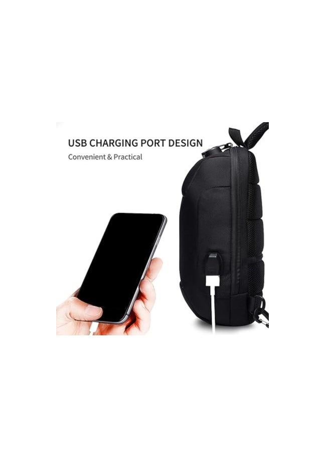 FANDARE - Anti theft sling bag, new men's crossbody bag with USB charging port, reflective stripes, single shoulder bag, bicycle camping and cycling day bag, waterproof polyester, L - Image 1