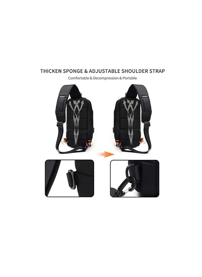 FANDARE - Anti theft sling bag, new men's crossbody bag with USB charging port, reflective stripes, single shoulder bag, bicycle camping and cycling day bag, waterproof polyester, L - Image 1