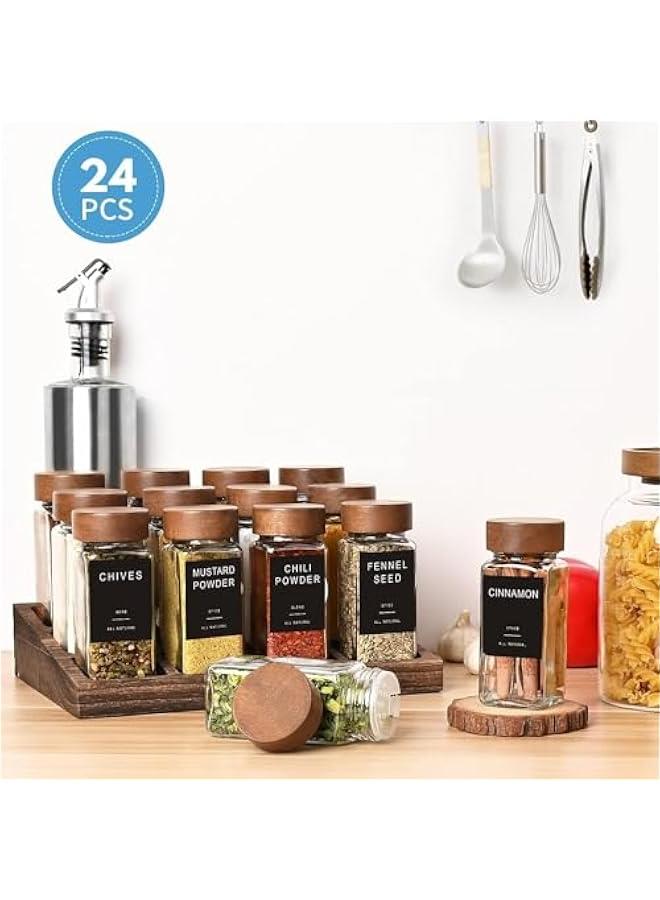 HOOKOR 24 Glass Spice Jars, 4oz Empty Square Spice Containers, Glass Food Storage Containers Jars with Labels,Glass Spice Jars with Bamboo Lids,Labels Stickers,Collapsible Funnel,Brus, Paint Pen - Image 3