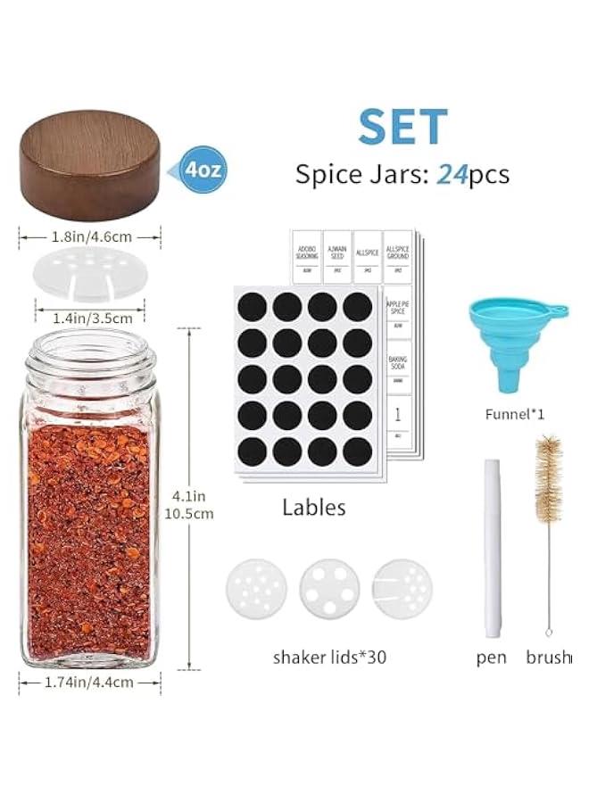 HOOKOR 24 Glass Spice Jars, 4oz Empty Square Spice Containers, Glass Food Storage Containers Jars with Labels,Glass Spice Jars with Bamboo Lids,Labels Stickers,Collapsible Funnel,Brus, Paint Pen - Image 4