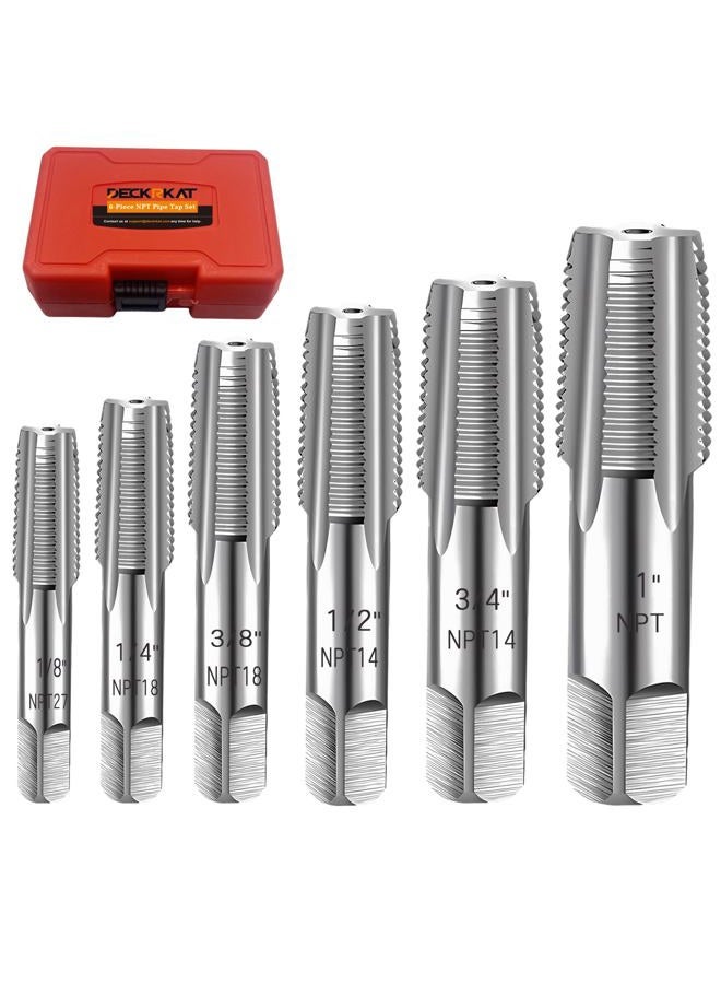 DECKRKAT 6-Piece NPT Pipe Tap Set, Precision Carbon Steel NPT Tap Set for Clean Accurate Threads, 1", 3/4", 1/2", 3/8", 1/4", 1/8" NPT Tap, Perfect for Plumbers Mechanics DIYers, with Durable Plastic Case - Image 1