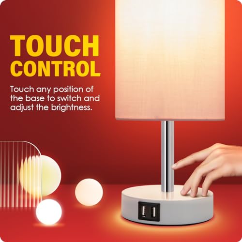 Yarra-Decor مصباح مكتب يارا-ديكور مع منفذ USB، مصباح مكتب يعمل باللمس مع 3 مستويات من السطوع، مصباح طاولة بجانب السرير مع ظل وردي دائري لغرفة النوم، غرفة المعيشة، السكن الجامعي، المكتب المنزلي - Image 4