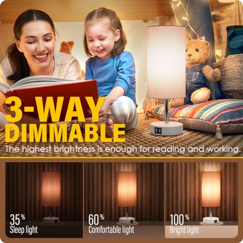 Yarra-Decor مصباح مكتب يارا-ديكور مع منفذ USB، مصباح مكتب يعمل باللمس مع 3 مستويات من السطوع، مصباح طاولة بجانب السرير مع ظل وردي دائري لغرفة النوم، غرفة المعيشة، السكن الجامعي، المكتب المنزلي - Image 2
