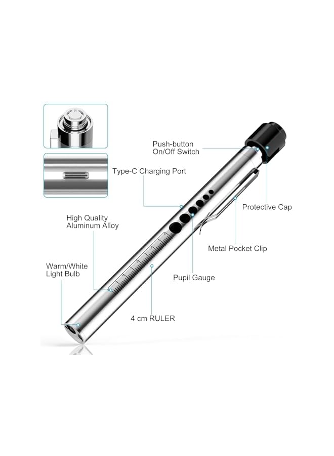 PROMASS promass Rechargeable LED Pen Light for Nurses - Warm & White Light with Pupil Gauge - Portable Medical Penlight for Nurses, Doctors, First Aid, EMTs, and Nursing Students  - Image 4