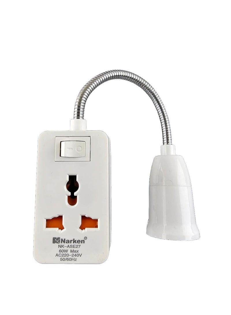 ناركين حامل مصباح مع مفتاح ومحول مقبس عالمي بزاوية دوارة أو حامل مصباح ليلي باللون الأبيض. - Image 2