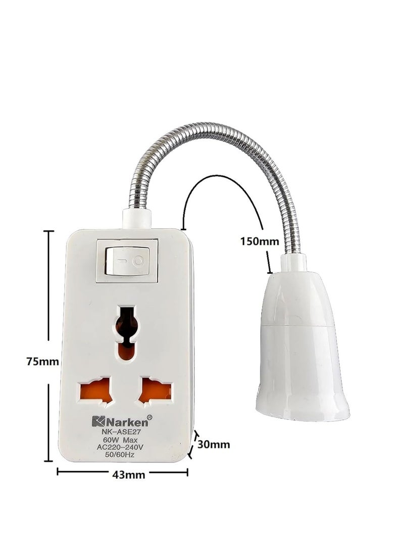 ناركين حامل مصباح مع مفتاح ومحول مقبس عالمي بزاوية دوارة أو حامل مصباح ليلي باللون الأبيض. - Image 3