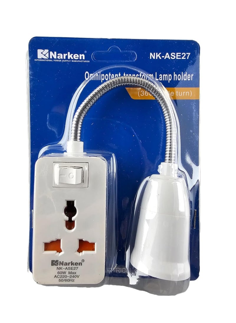 ناركين حامل مصباح مع مفتاح ومحول مقبس عالمي بزاوية دوارة أو حامل مصباح ليلي باللون الأبيض. - Image 4