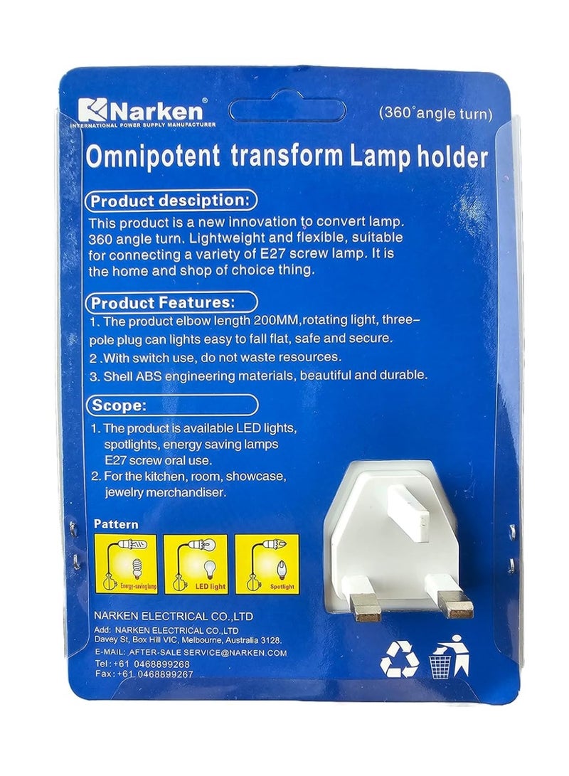 ناركين حامل مصباح مع مفتاح ومحول مقبس عالمي بزاوية دوارة أو حامل مصباح ليلي باللون الأبيض. - Image 5