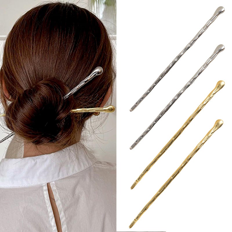 Snmzlc 4 Pcs Hair sticks for buns,French hair pins for women,Buns and Updos with No Hair Damage, Metal Texture Pin Great Hold,Suitable for fine & thick hairUS306 - Image 1