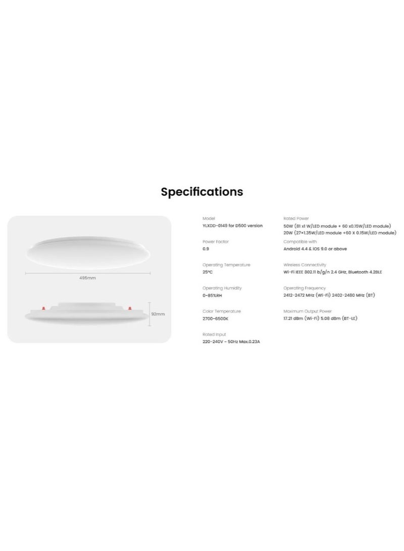 YEELIGHT ARWEN D500 Series Smart LED Ceiling Light - RGB Full - Ra98 - 50W | White - Image 3