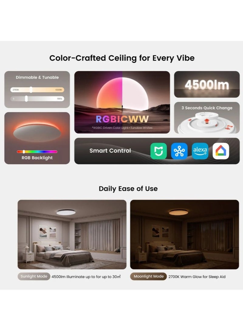 YEELIGHT ARWEN D500 Series Smart LED Ceiling Light - RGB Full - Ra98 - 50W | White - Image 5