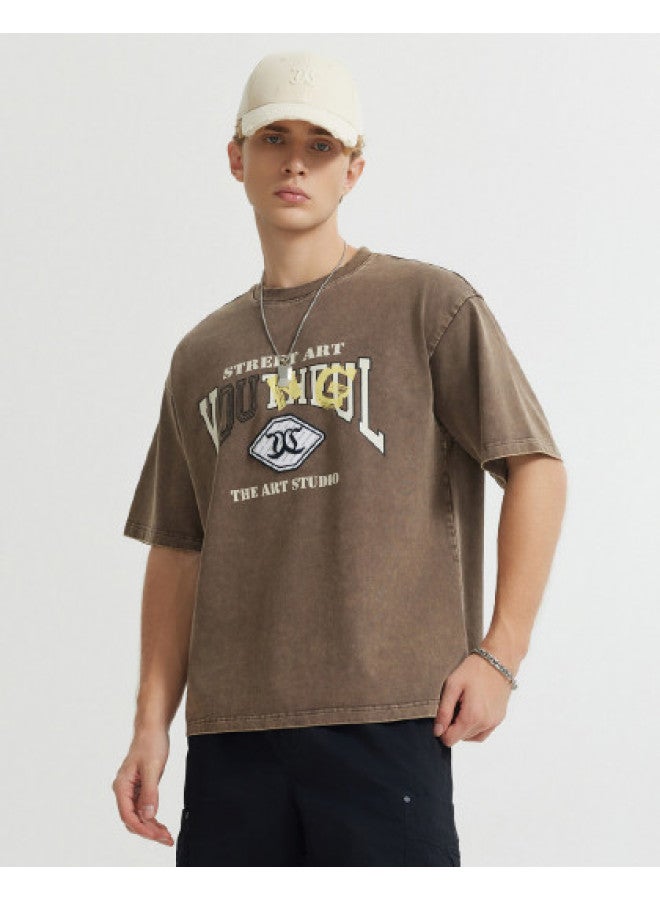 Cabbeen Men's Wear Colorful Preppy Style Washed Print Short-sleeve T-shirt Summer New Arrival Same As In Department Stores - Image 1
