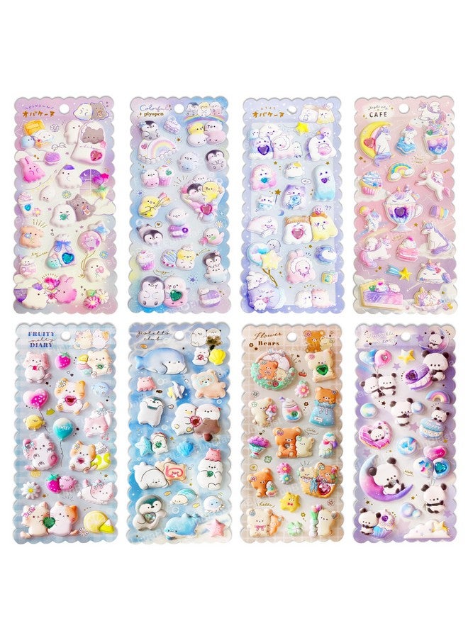 فنبلاست مجموعة ملصقات FunBlast Kawaii - 8 أوراق، أكثر من 120 قطعة من الملصقات المنتفخة للأطفال، ملصقات ثلاثية الأبعاد للفتيات، ملصقات جمالية، ملصقات لطيفة، ملصقات إسفنجية للأطفال، ملصقات حرفية، ملصقات ذاتية اللصق - Image 1